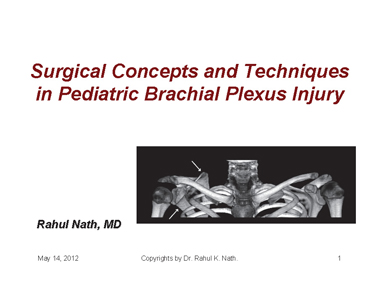 This presentation has been created by Dr. Rahul K Nath. Surgical Concepts and Techniques
			in Pediatric Brachial Plexus Injury presenation.